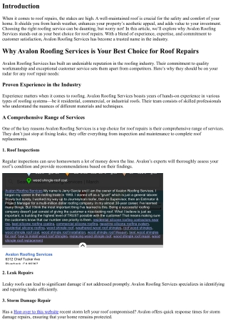 Why Avalon Roofing Services is Your Best Choice for Roof Repairs