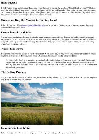 We Buy Land: Evaluating Offers and Making the Right Choice