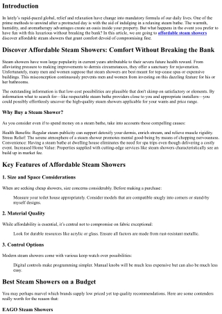 Discover Affordable Steam Showers: Comfort Without Breaking the Bank