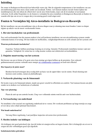 Fouten te Vermijden bij Airco-installatie in Bodegraven-Reeuwijk