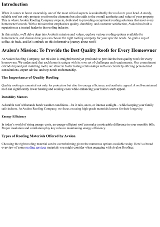 Avalon's Mission: To Provide the Best Quality Roofs for Every Homeowner