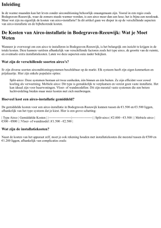 De Kosten van Airco-installatie in Bodegraven-Reeuwijk: Wat je Moet Weten