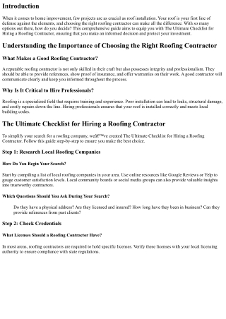 The Ultimate Checklist for Hiring a Roofing Contractor
