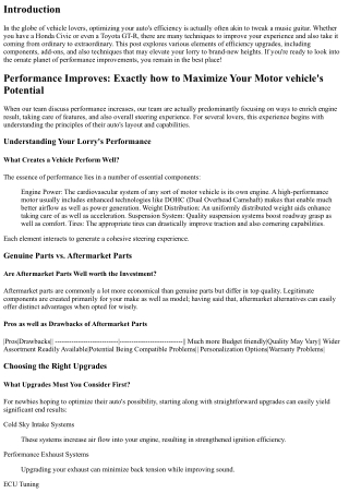 Efficiency Improves: Exactly How to Optimize Your Car's Prospective