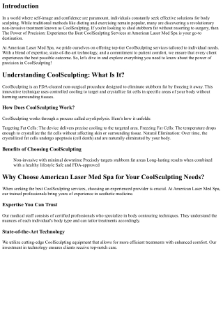 The Power of Precision: Experience the Best CoolSculpting Services at American L