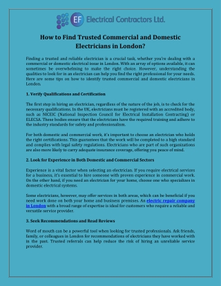 How to Find Trusted Commercial and Domestic Electricians in London