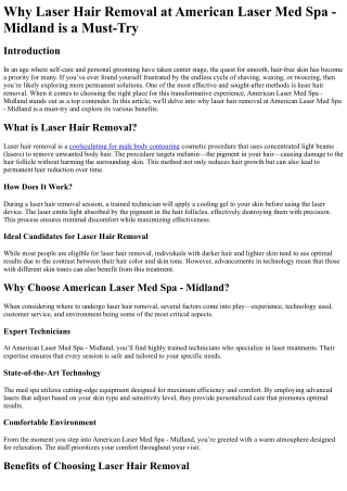 Why Laser Hair Removal at American Laser Med Spa - Midland is a Must-Try