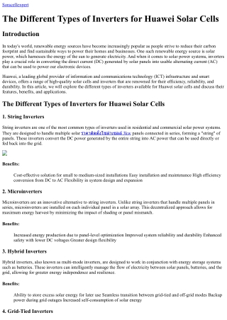 The Different Types of Inverters for Huawei Solar Cells