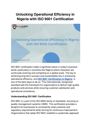 Unlocking Operational Efficiency in Nigeria with ISO 9001 Certification