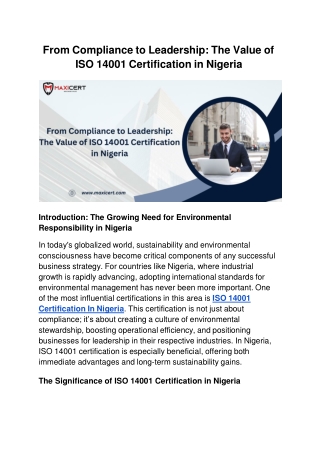 From Compliance to Leadership_ The Value of ISO 14001 Certification in Nigeria