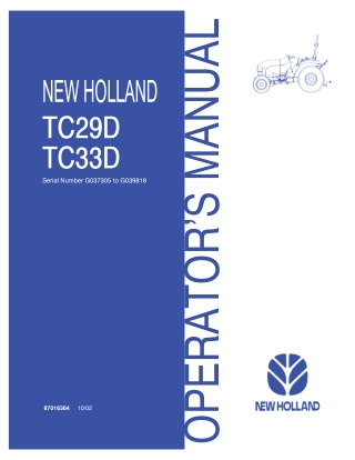 New Holland TC29D TC33D Tractors (Serial NumberG037305 to G039818) Operator’s Manual Instant Download (Publication No.87