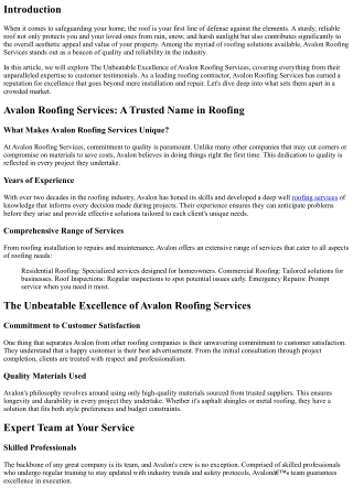 The Unbeatable Excellence of Avalon Roofing Services