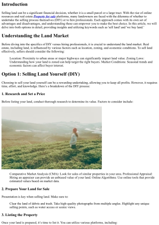 Selling Land: DIY vs. Hiring Professionals