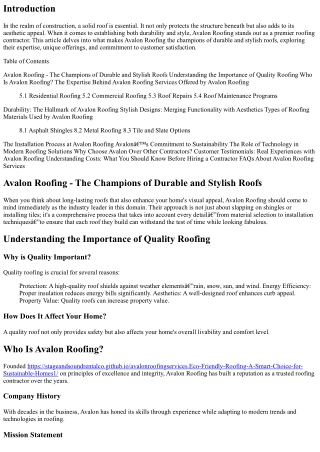 Avalon Roofing - The Champions of Durable and Stylish Roofs