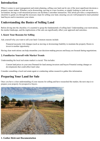 A Comprehensive Checklist for Selling Your Land