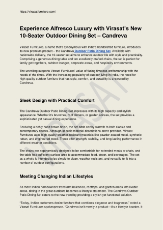 Experience Alfresco Luxury with Virasat’s New 10-Seater Outdoor Dining Set – Candreva