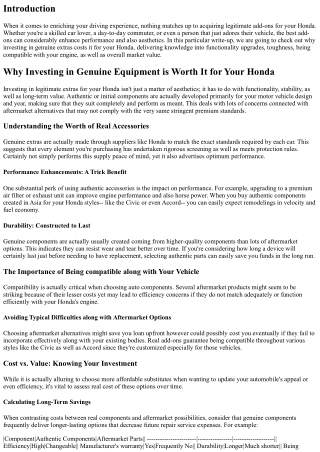 Why Investing in Genuine Accessories costs It for Your Honda