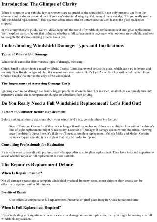 Do You Really Need a Full Windshield Replacement? Let’s Find Out!