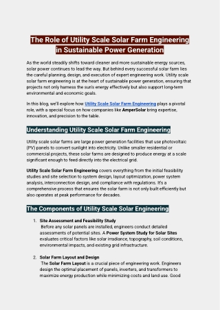 The Role of Utility Scale Solar Farm Engineering in Sustainable Power Generation