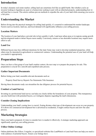 Sell Land Fast: Proven Methods to Speed up the Process