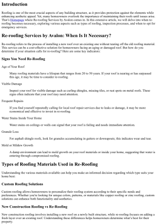 Re-roofing Services by Avalon: When Is It Necessary?