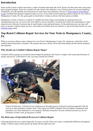 Top-Rated Collision Repair Services for Your Tesla in Montgomery County, PA .