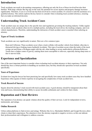 Key Factors to Consider When Evaluating Truck Accident Attorneys