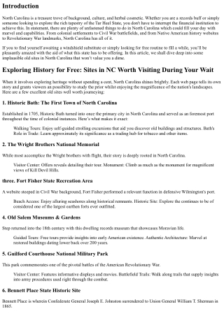 Exploring History for Free: Sites in NC Worth Visiting During Your Wait