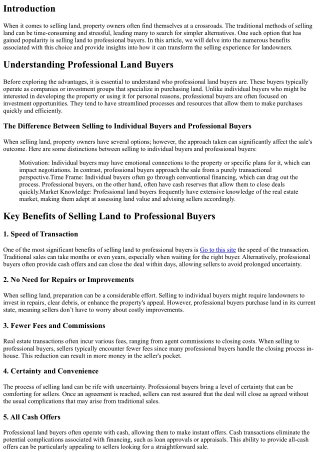 The Benefits of Selling Land to Professional Buyers