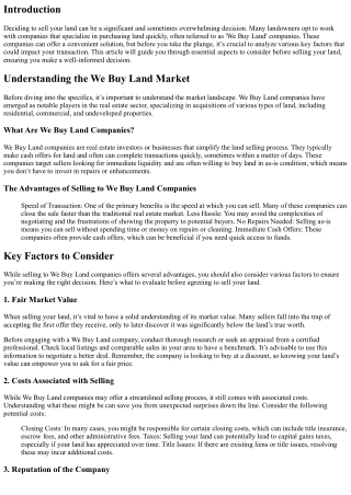 Key Factors to Consider Before Selling Your Land to We Buy Land Companies