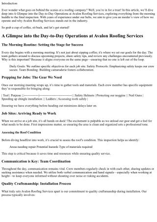 A Glimpse into the Day-to-Day Operations at Avalon Roofing Services