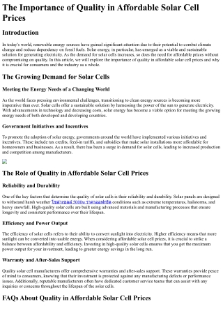 The Importance of Quality in Affordable Solar Cell Prices