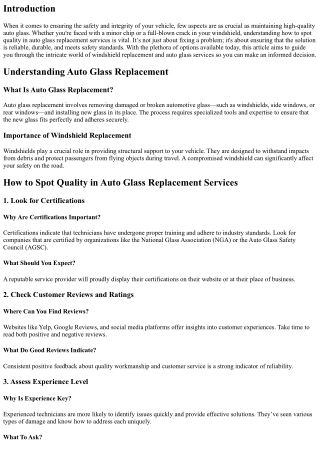 How to Spot Quality in Auto Glass Replacement Services