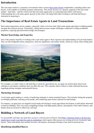 The Role of Real Estate Agents in Connecting Sellers with Land Buyers