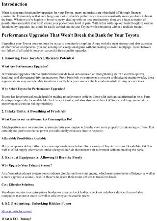 Functionality Upgrades That Will Not Break the Bank for Your Toyota