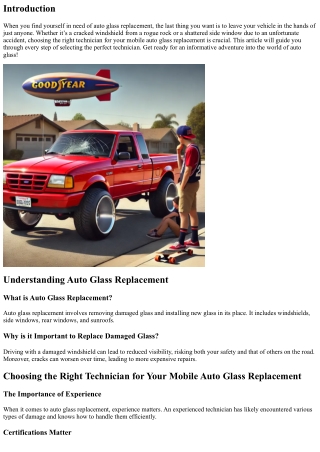 Choosing the Right Technician for Your Mobile Auto Glass Replacement