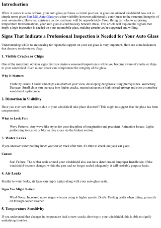 Signs That Indicate a Professional Inspection is Needed for Your Auto Glass