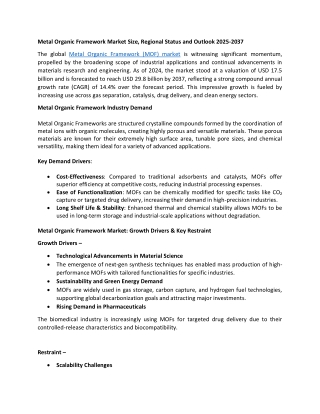 Metal Organic Framework Market Size, Regional Status and Outlook 2025-2037
