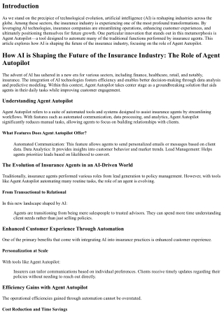 How AI is Shaping the Future of the Insurance Industry: The Role of Agent Autopi