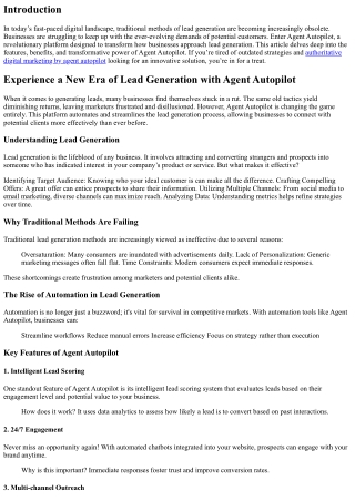 Experience a New Era of Lead Generation with Agent Autopilot