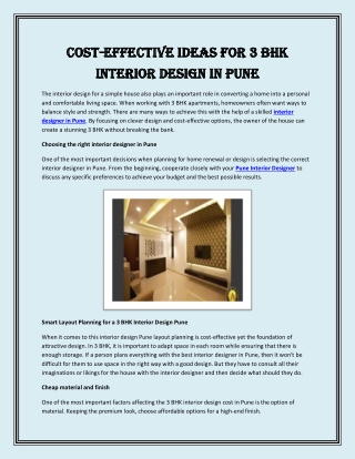 Cost-Effective Ideas for 3 BHK Interior Design in Pune