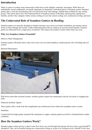 The Underrated Role of Seamless Gutters in Roofing