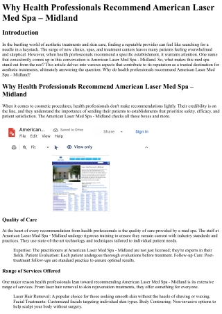 Why Health Professionals Recommend American Laser Med Spa – Midland