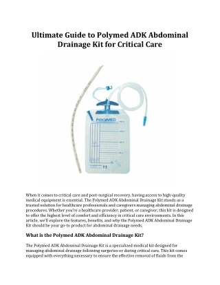 Ultimate Guide to Polymed ADK Abdominal Drainage Kit for Critical Care