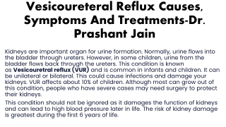 Vesicoureteral Reflux Causes, Symptoms And Treatments-Dr  Prashant Jain