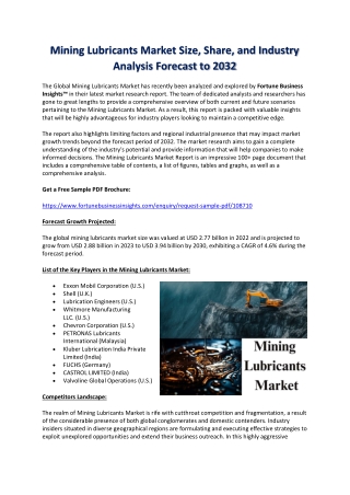 Mining Lubricants Market Demand and Supply Analysis 2032