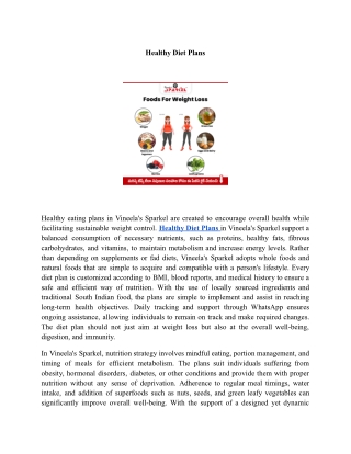 Healthy Diet Plans | Vineela’s Sparkel Wellness Center