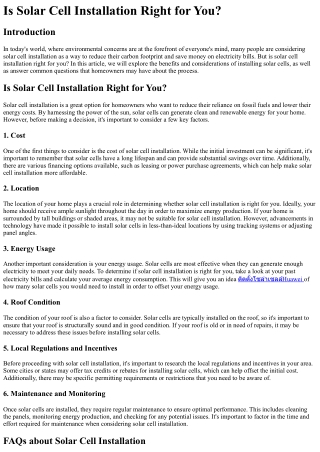 Is Solar Cell Installation Right for You