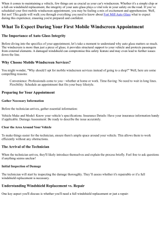 What To Expect During Your First Mobile Windscreen Appointment