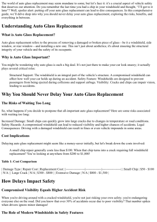 Why You Should Never Delay Your Auto Glass Replacement